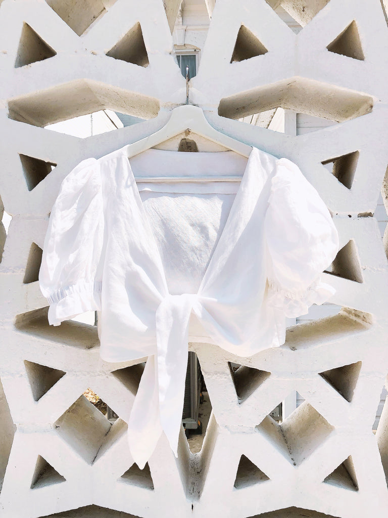 White Juliet Cropped Tie-Front Top Pre ORDER - Fabric ETA JUN6th