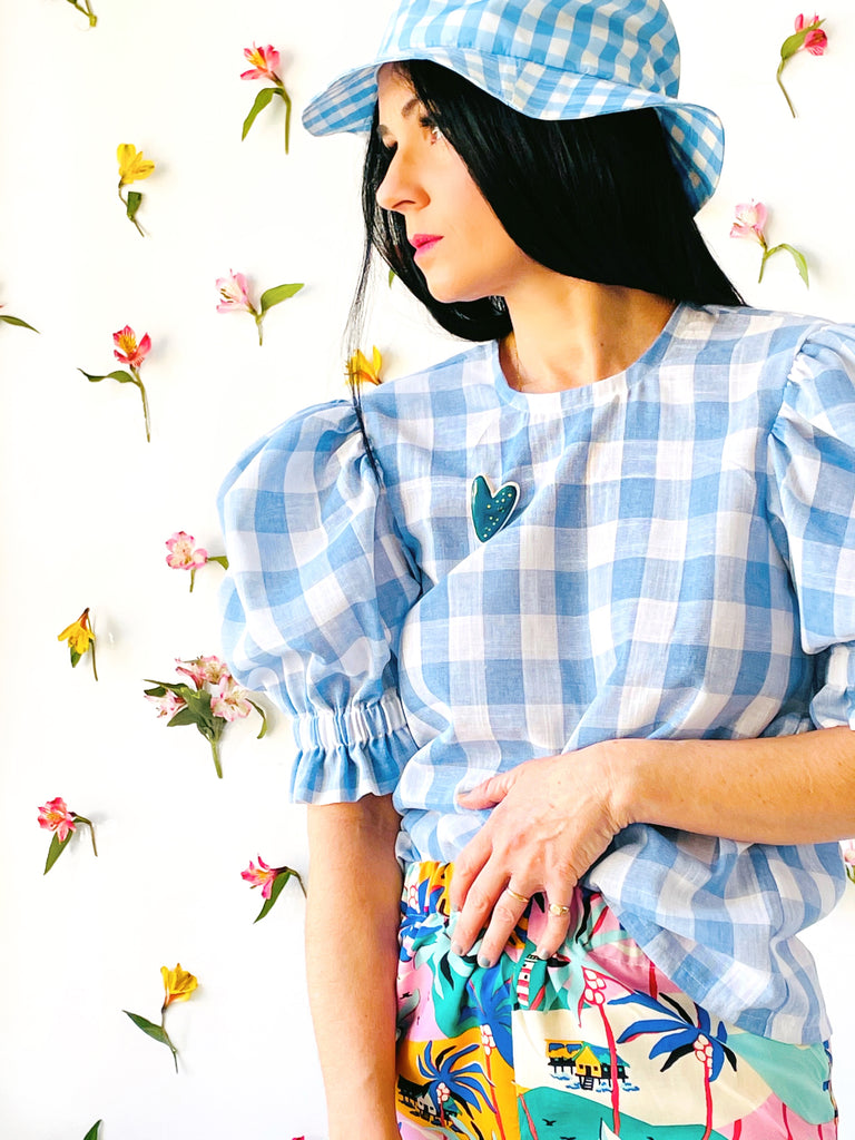 Gingham Charlotte Blouse in Provence Blue