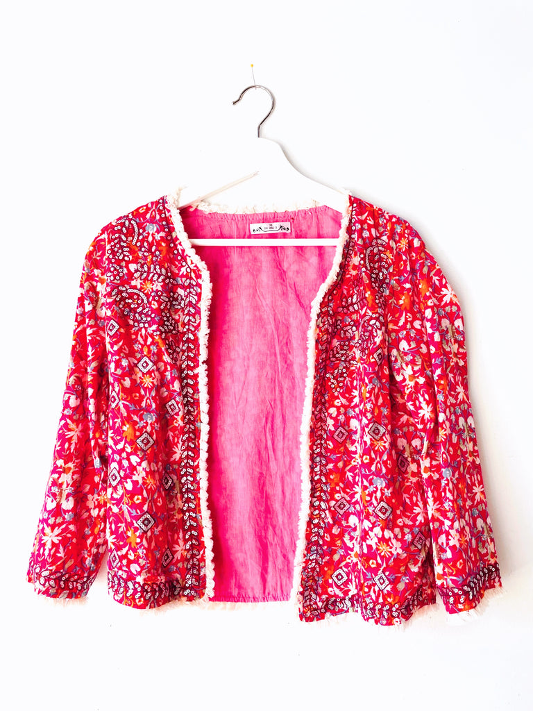 Cotton Boho Strawberry Colour Flower allover print Jacket - From Argentina - Size S