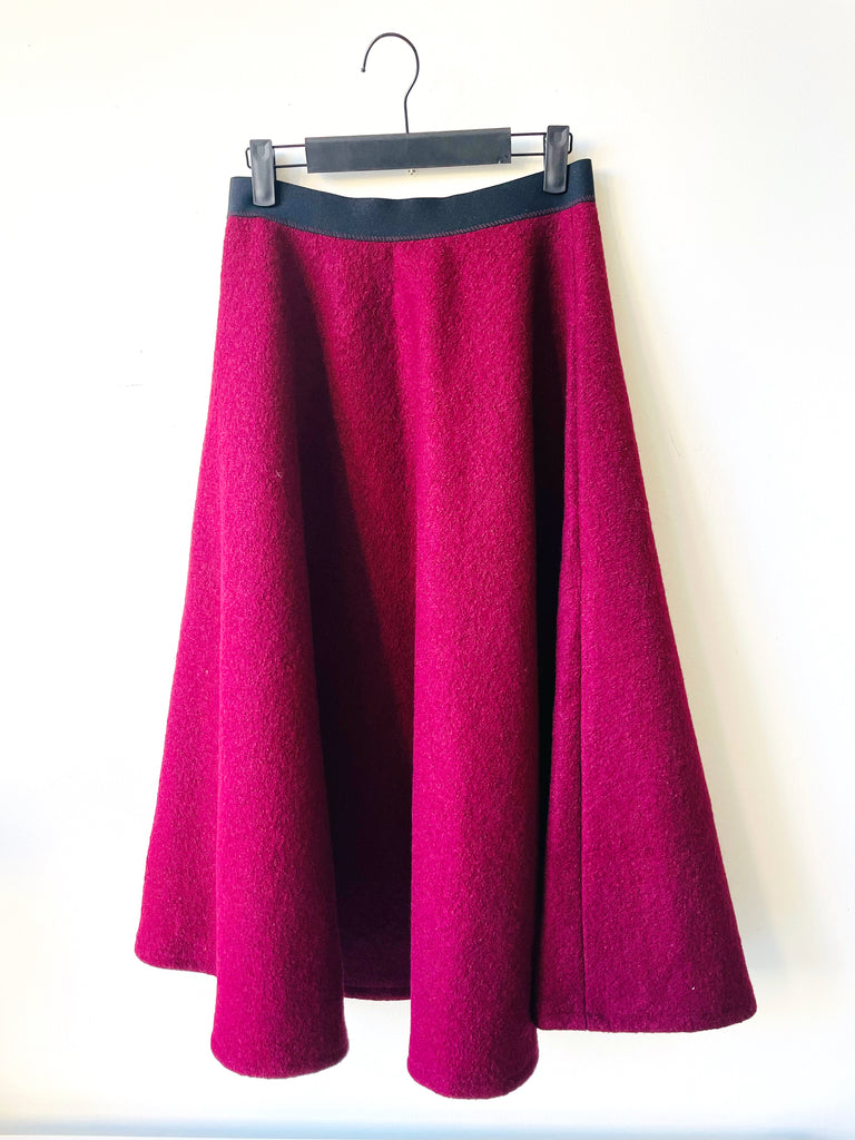 Sabrina Midi Skirt in Burgundy Boucle Wool