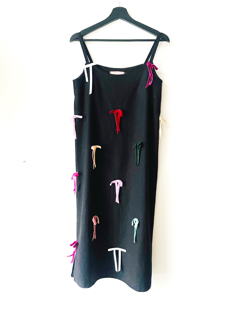 Midi Slip Dress with Multi colour velvet ribbon bows