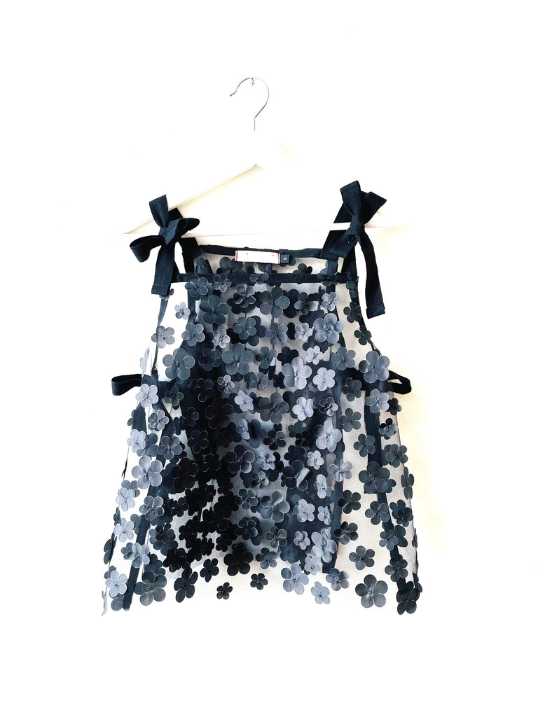 Apron Camisole  in Black Jasmine Tulle 3D flowers