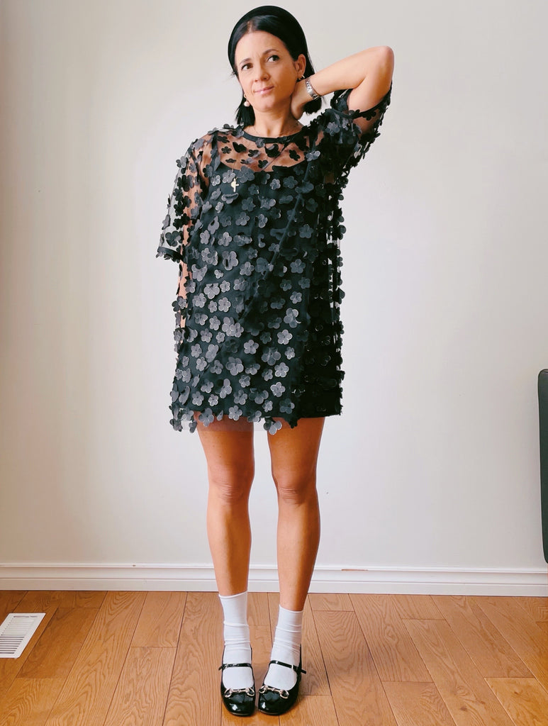 Jimmy Tulle T- Shirt in Black Jasmine Flowers