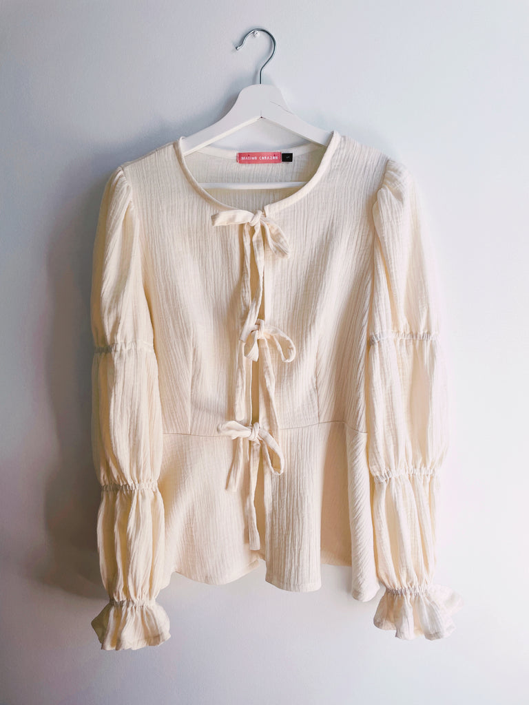 Celine Bubble Sleeve Blouse - Closure  Front