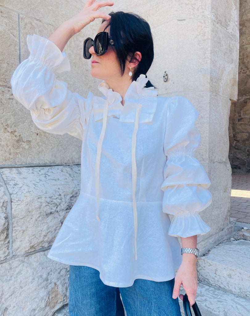 Celine Bubble Sleeve Blouse - Closure  Back