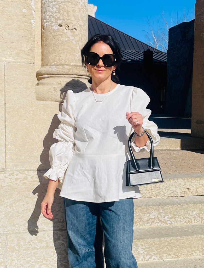 Celine Bubble Sleeve Blouse - Closure  Back