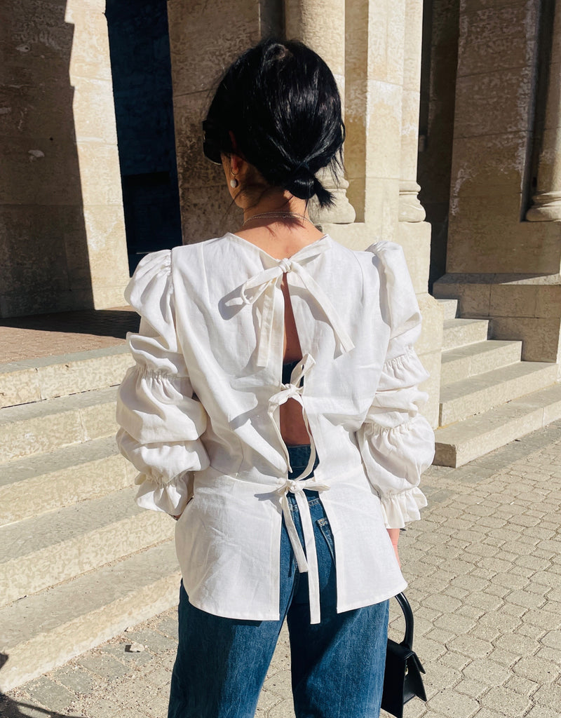 Celine Bubble Sleeve Blouse - Closure  Back