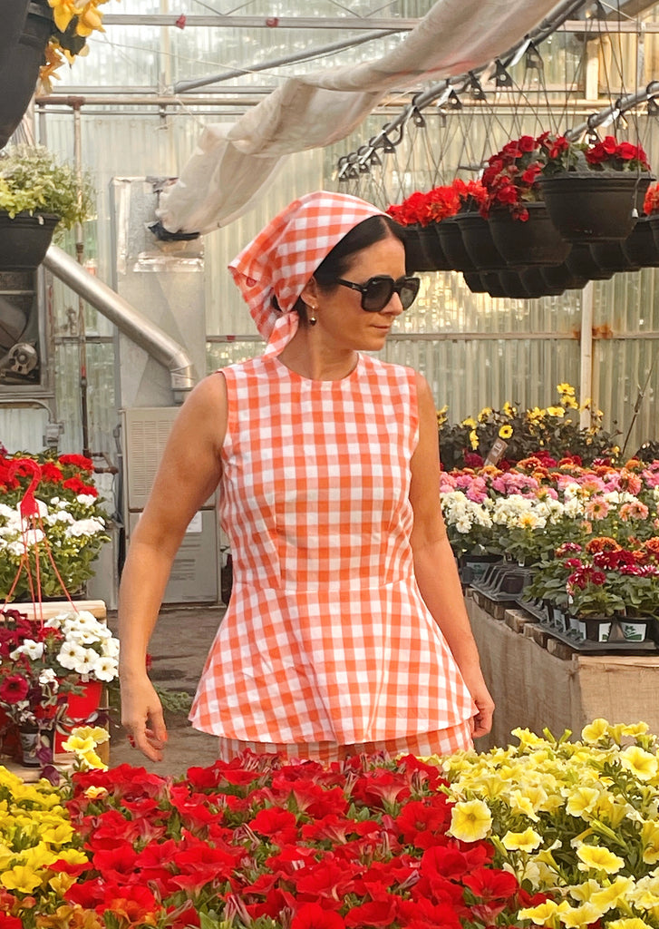 Louise Head Scarf in Burnt Orange Gingham