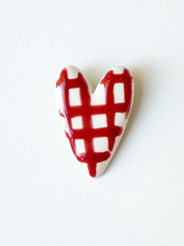 Heart Brooch - Gingham Red