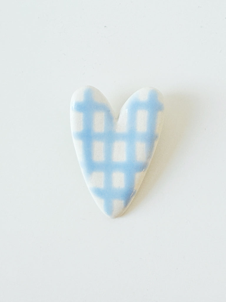 Heart Brooch - Gingham Powder Blue