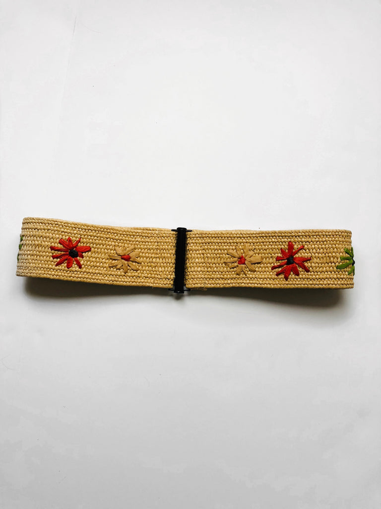 Embroidered Raffia Belt