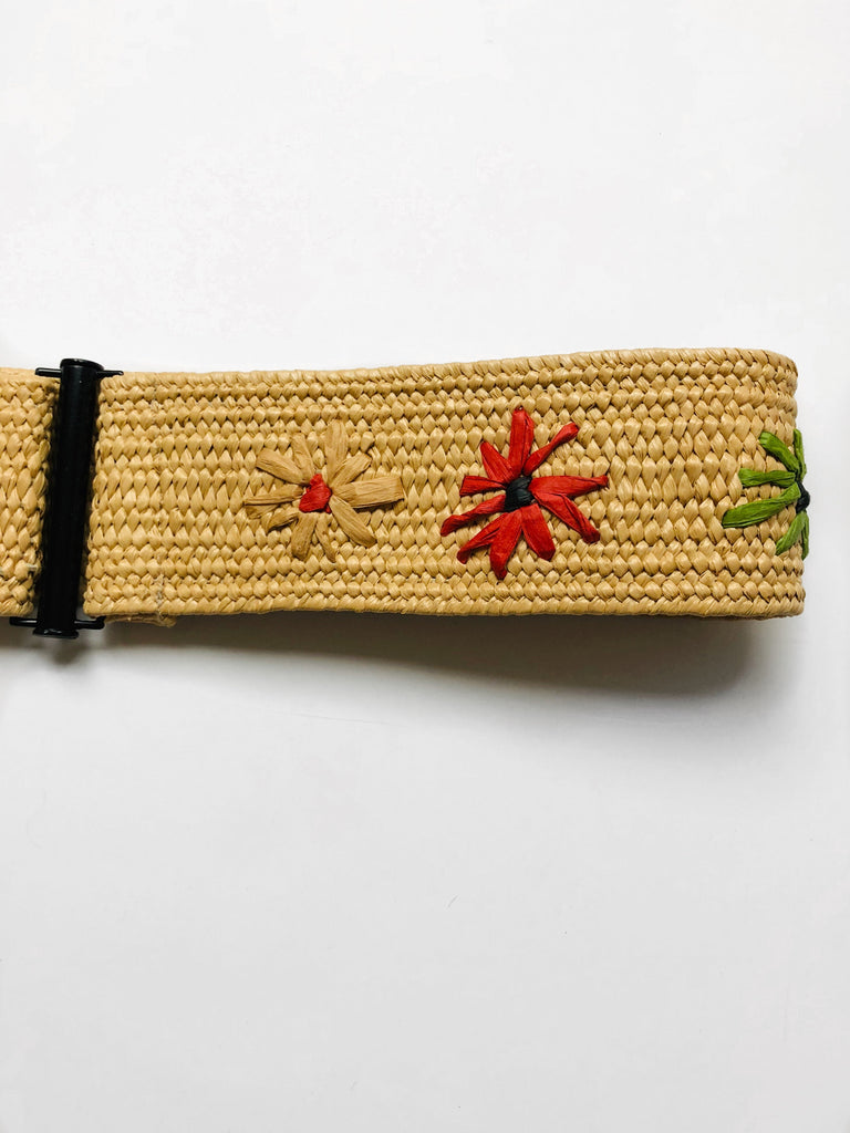 Embroidered Raffia Belt