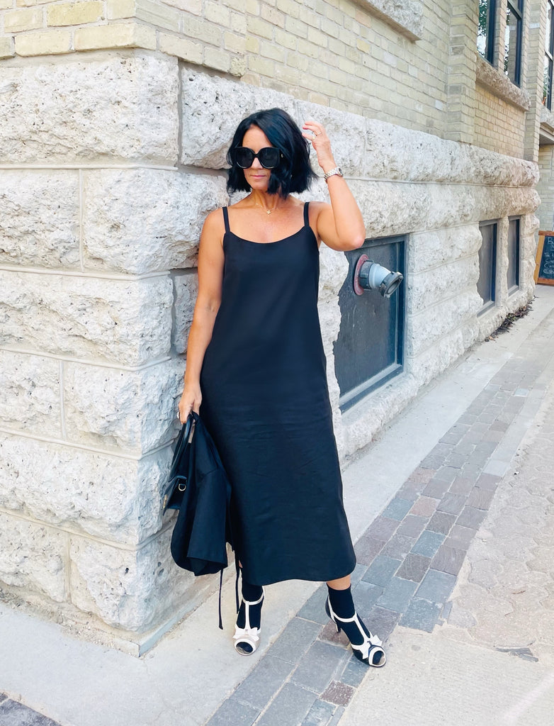 Black Slip Dress - Midi Length