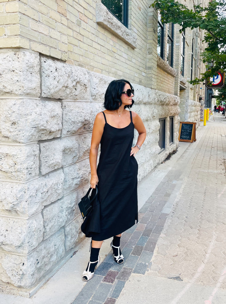 Black Slip Dress - Midi Length