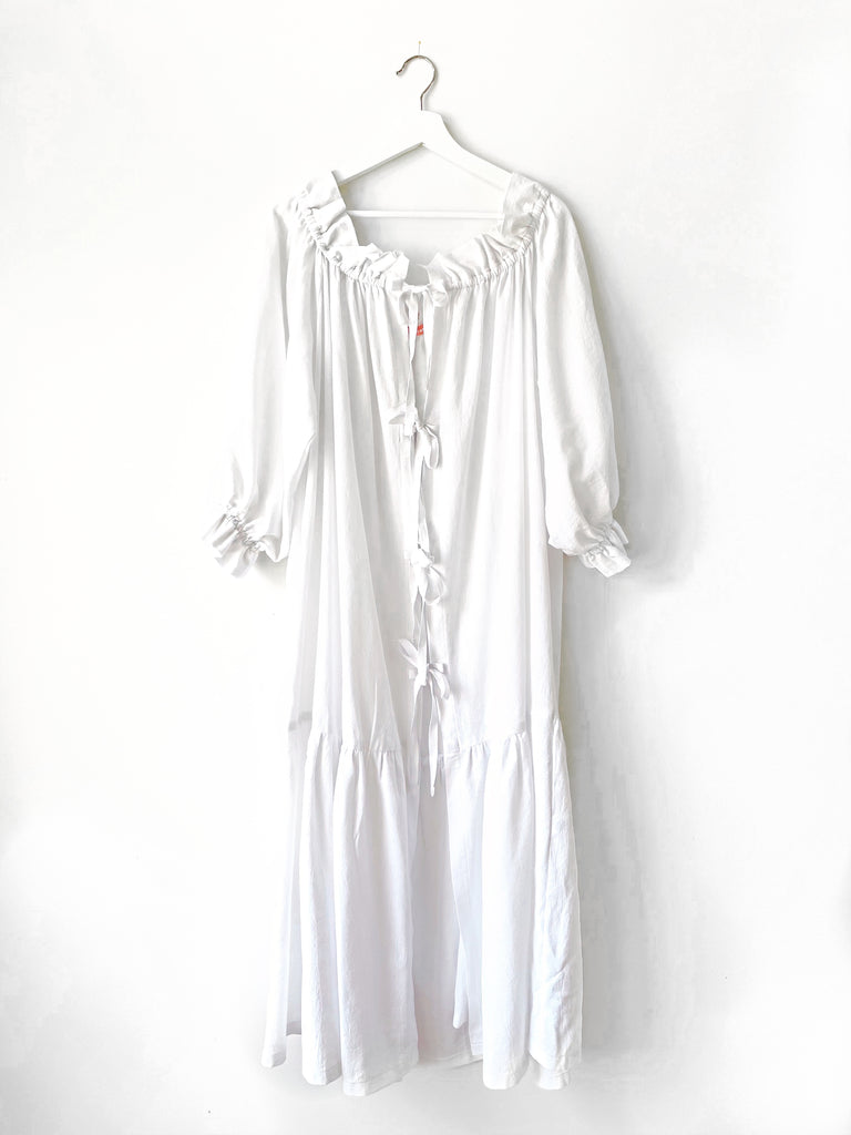 Open Front Nikita Day Gown in Crumple Cotton- MAXI version