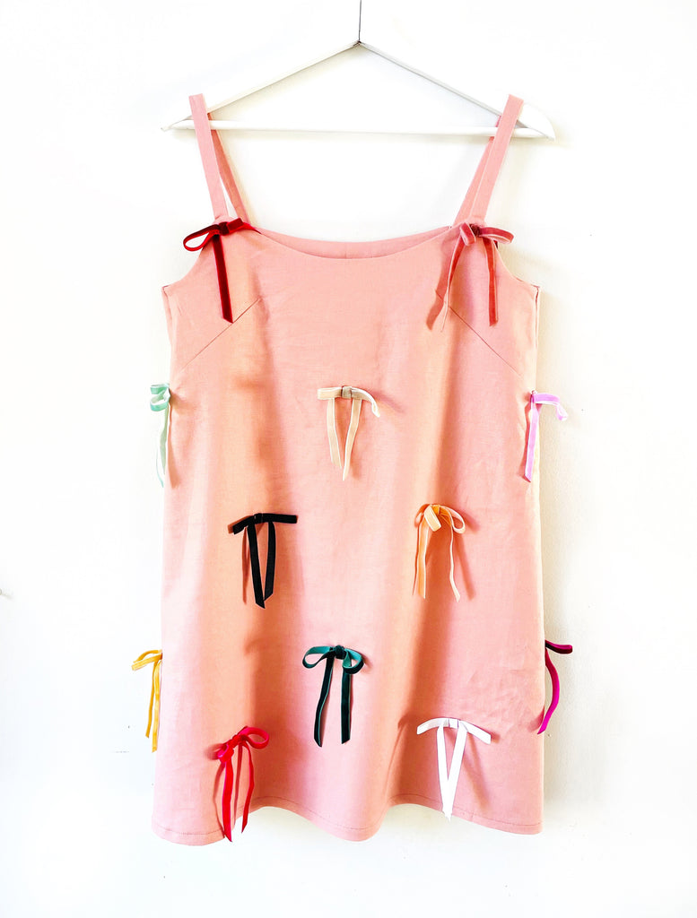 Pink Slip Dress with Velvet Bows