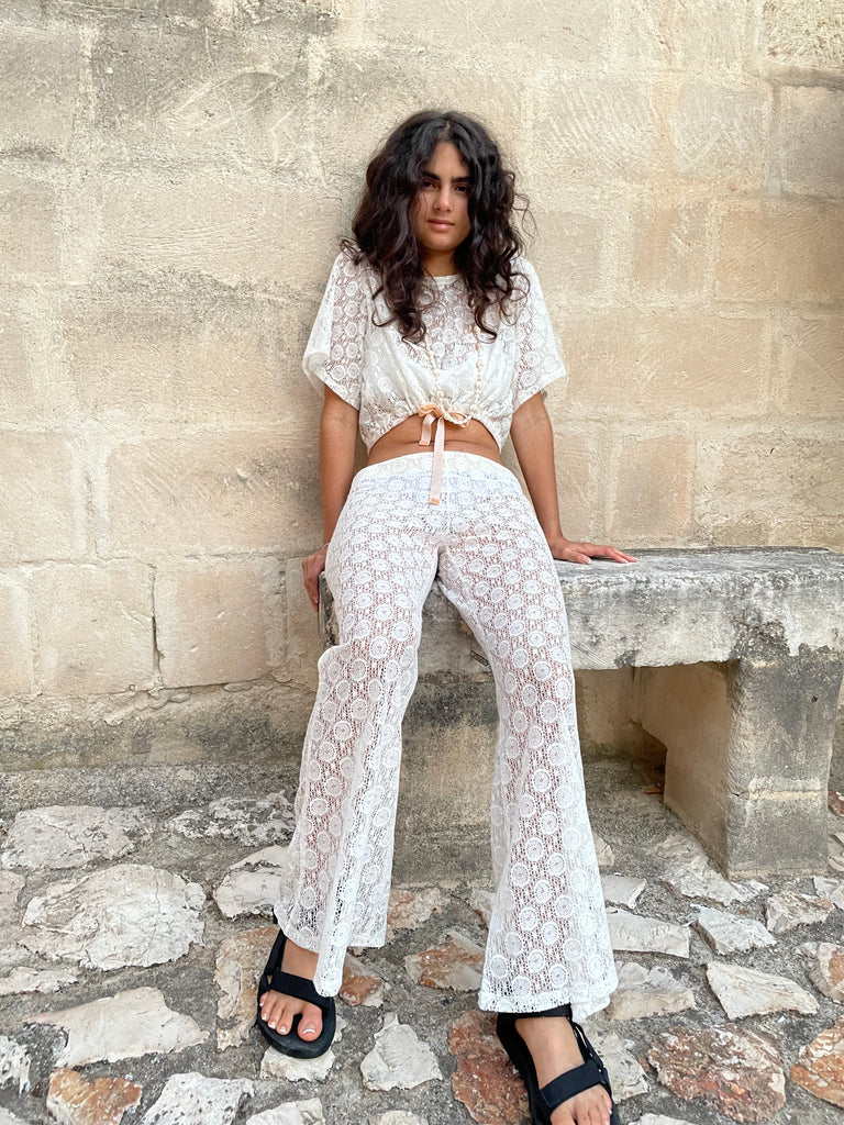 Farrah Lace flared pants - Ivory - New pattern PRE ORDER!