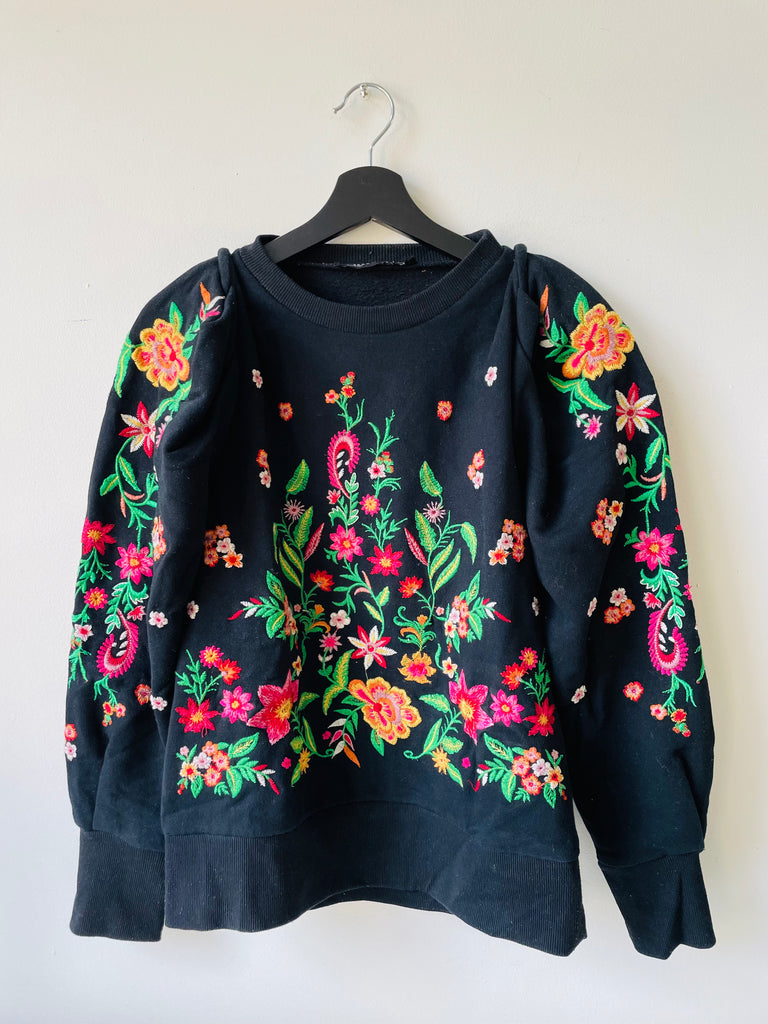 Zara Embroidered Puff Sleeve sweatshirt circa 2017