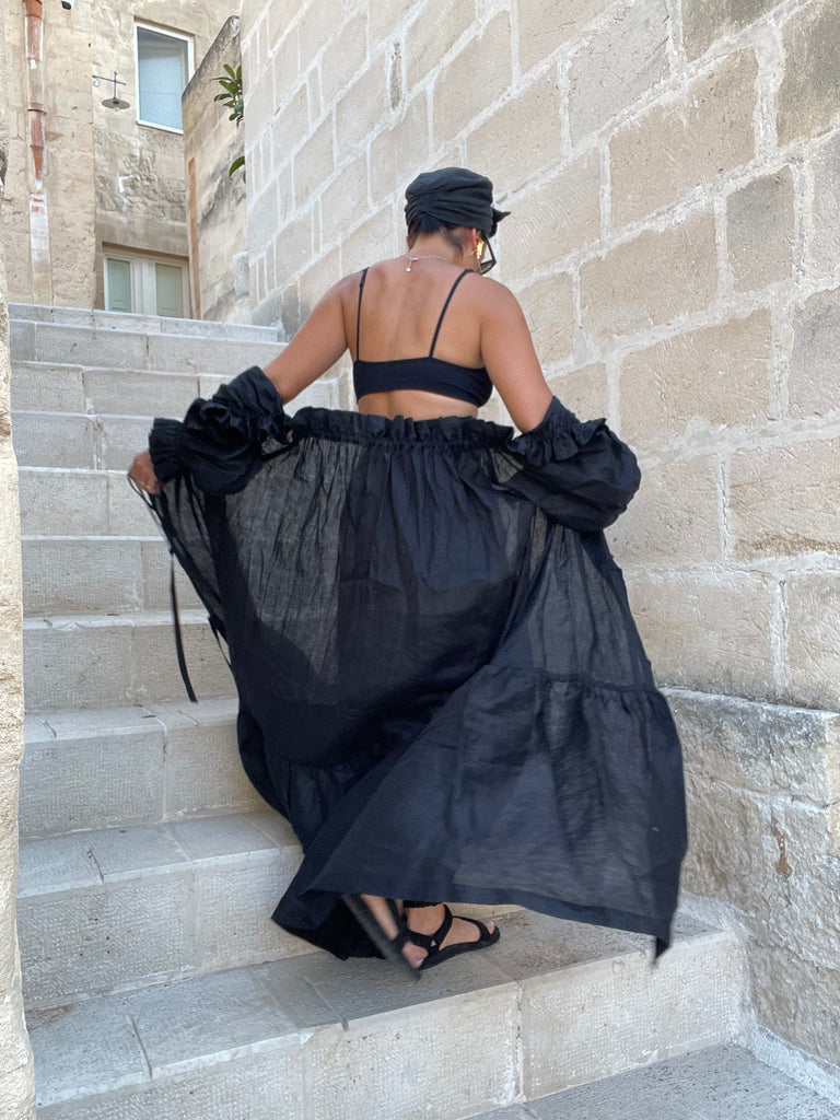 Open Front Nikita Day Gown Portofino Linen - Black