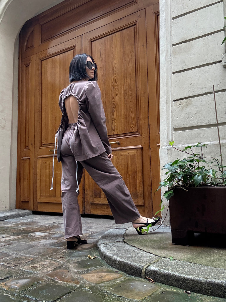 Emmanuelle Barrel Pants - Lyocell Cotton Twill Stretch - Mousse Chocolat