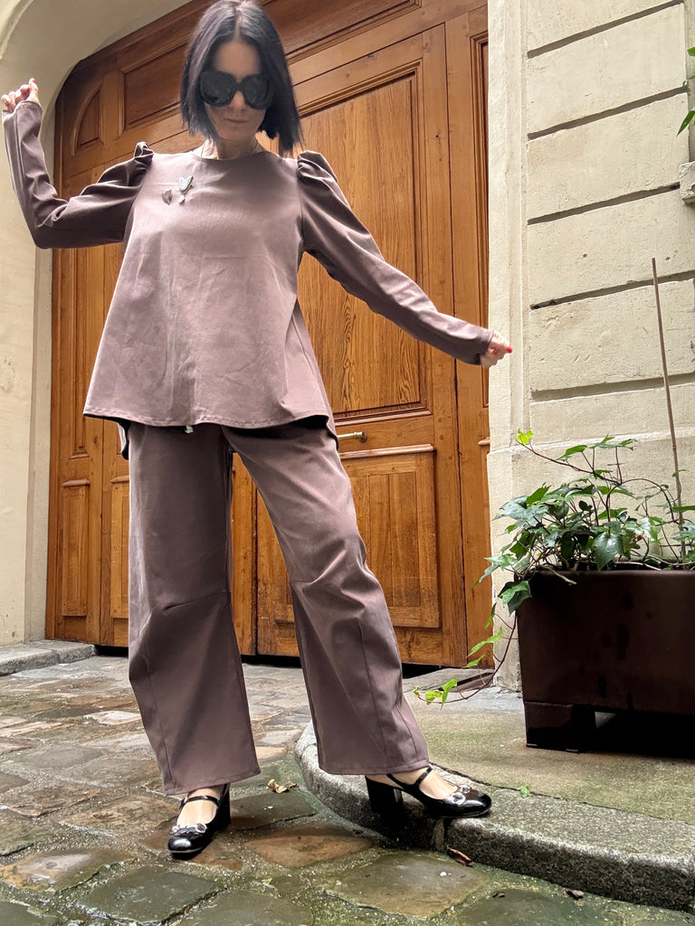Emmanuelle Barrel Pants - Lyocell Cotton Twill Stretch - Mousse Chocolat