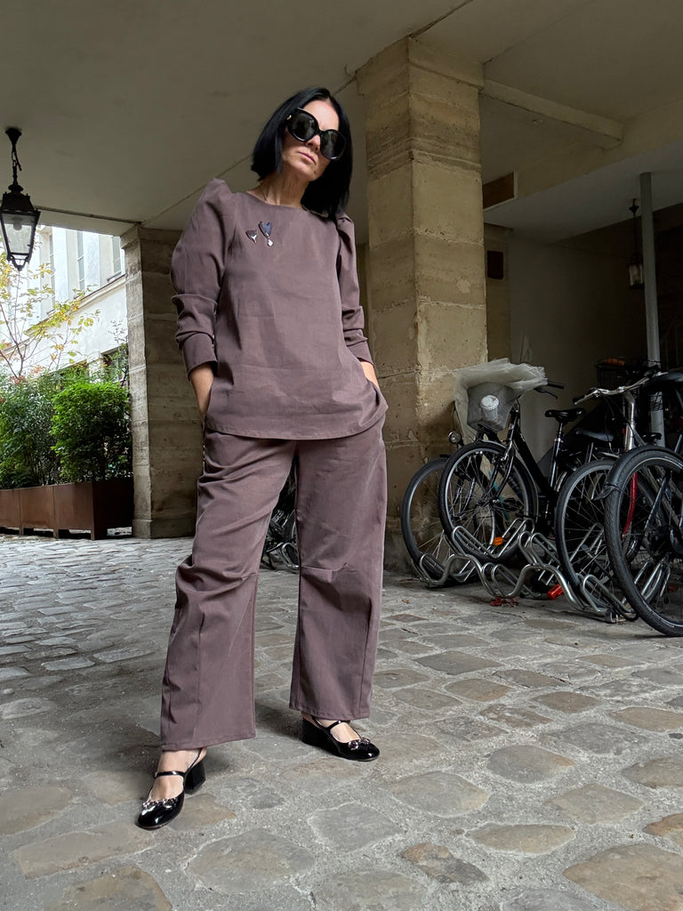 Emmanuelle Barrel Pants - Lyocell Cotton Twill Stretch - Mousse Chocolat