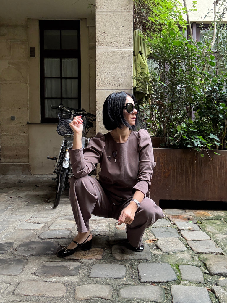 Emmanuelle Barrel Pants - Lyocell Cotton Twill Stretch - Mousse Chocolat