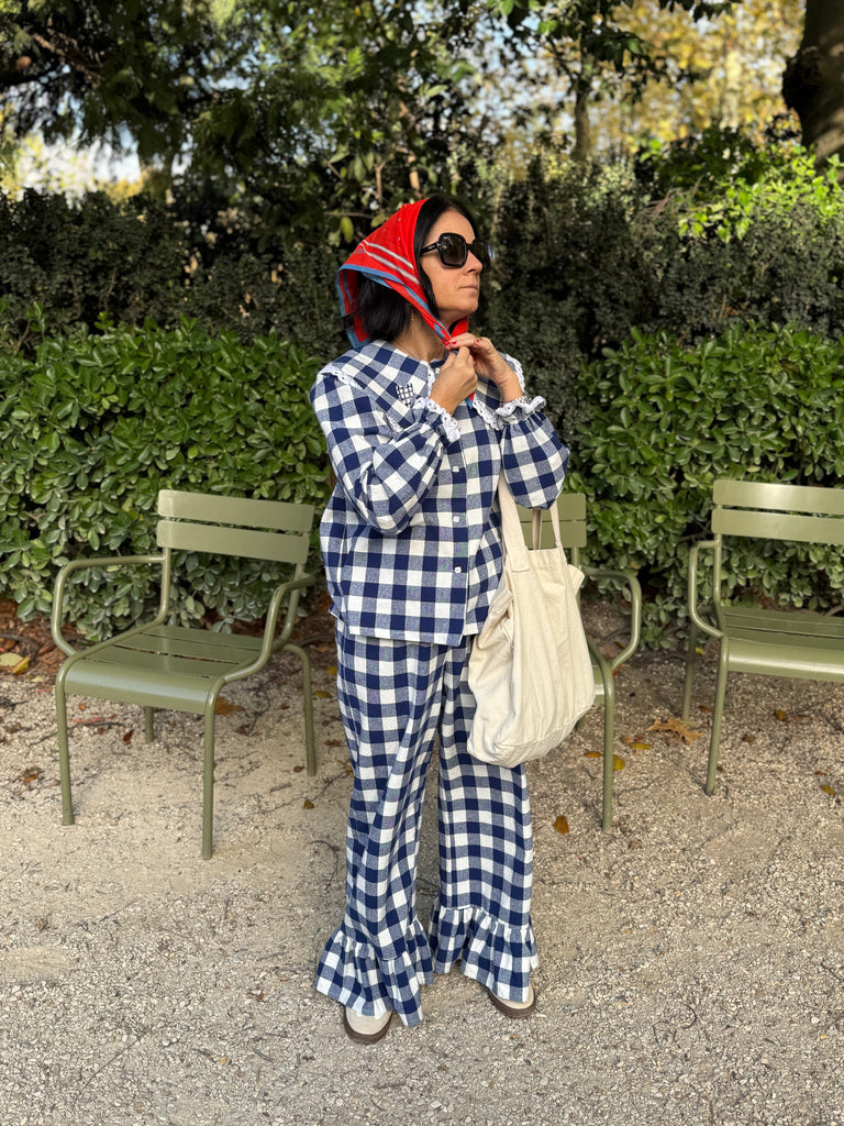 Capucine Ruffle Pants in Organic Cotton - Gingham Pattern (4 colours).