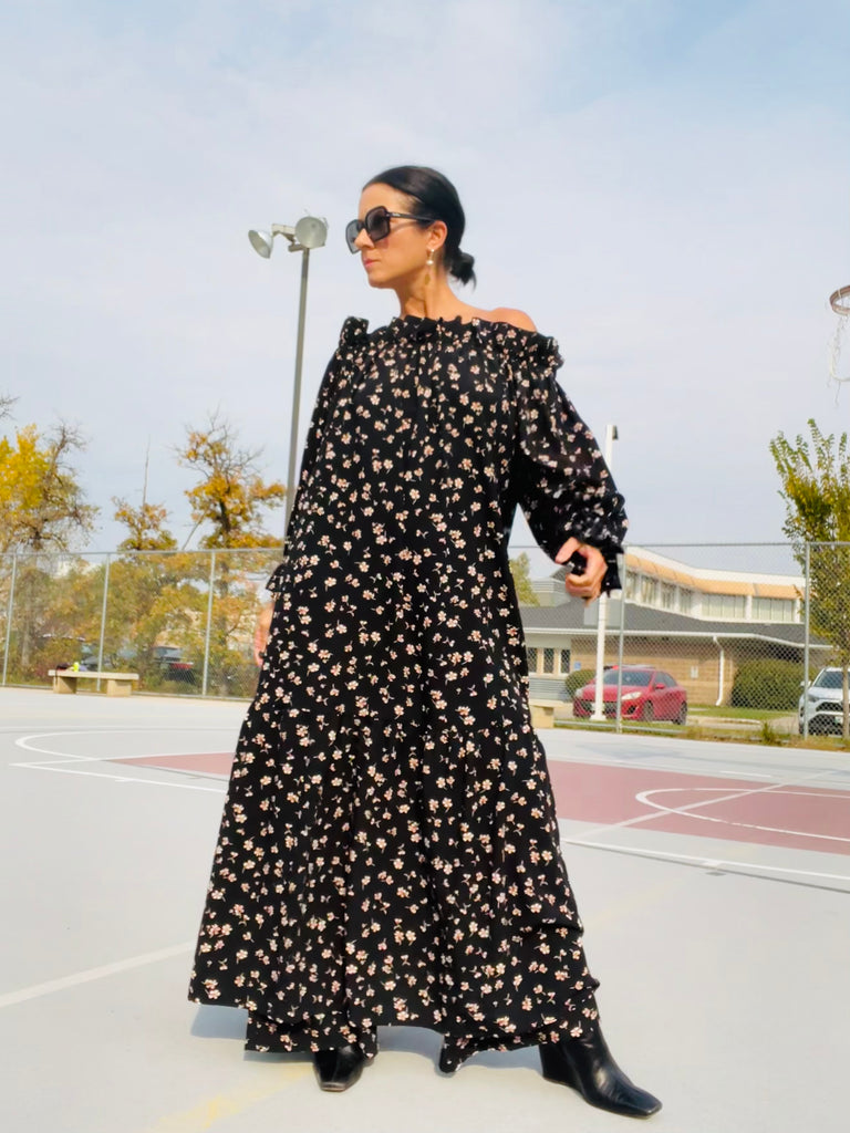 Nikita Day Gown in Black Liberty Print