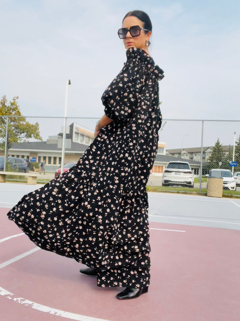 Nikita Day Gown in Black Liberty Print