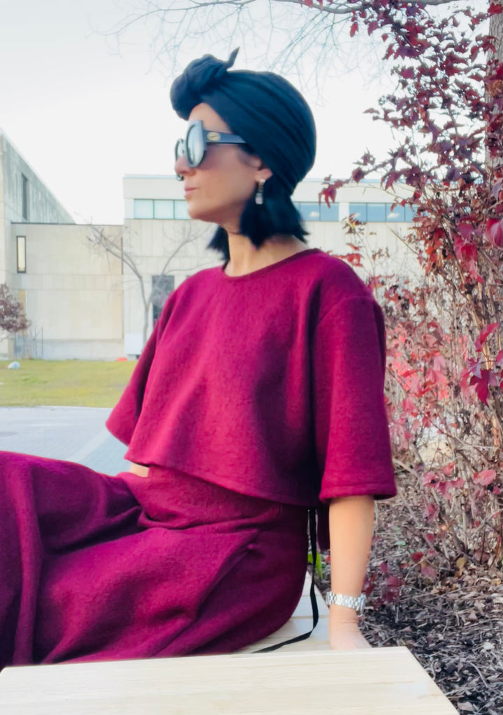 Carine Crop Top in Burgundy Boucle Wool