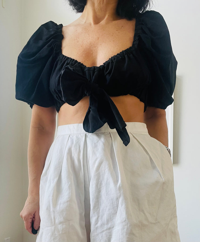 Malena puff sleeve backless crop top in Black - Small - 40 % off