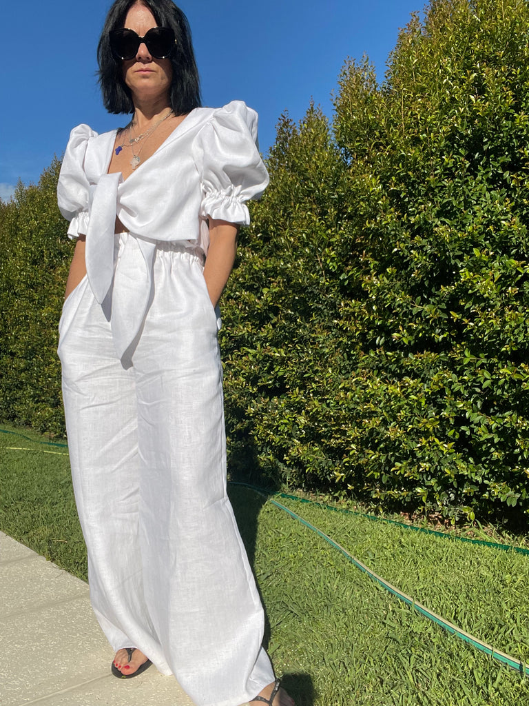 White Juliet Cropped Tie-Front Top