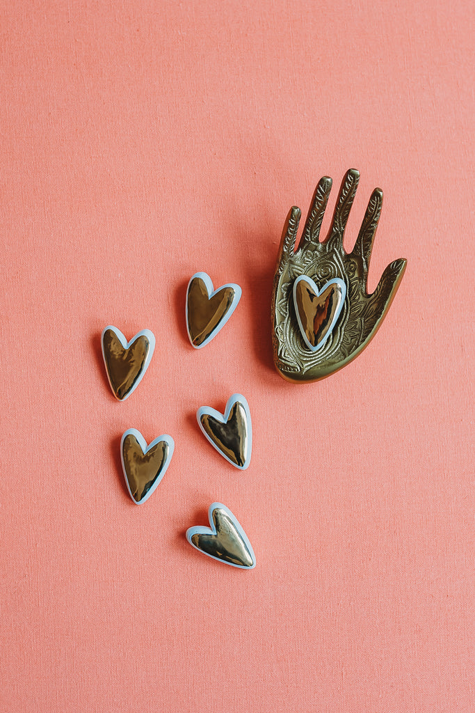 Set of two gold heart pin = Collab with Meg Does Pottery