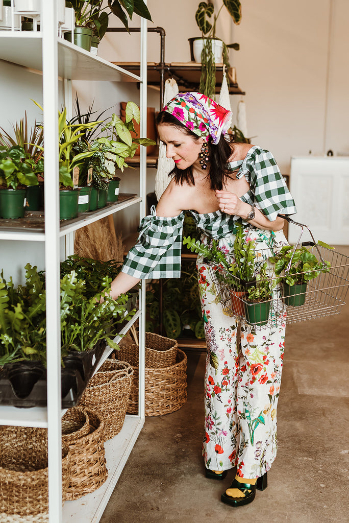 Forest Green Brigitte Gingham Off Shoulder Top