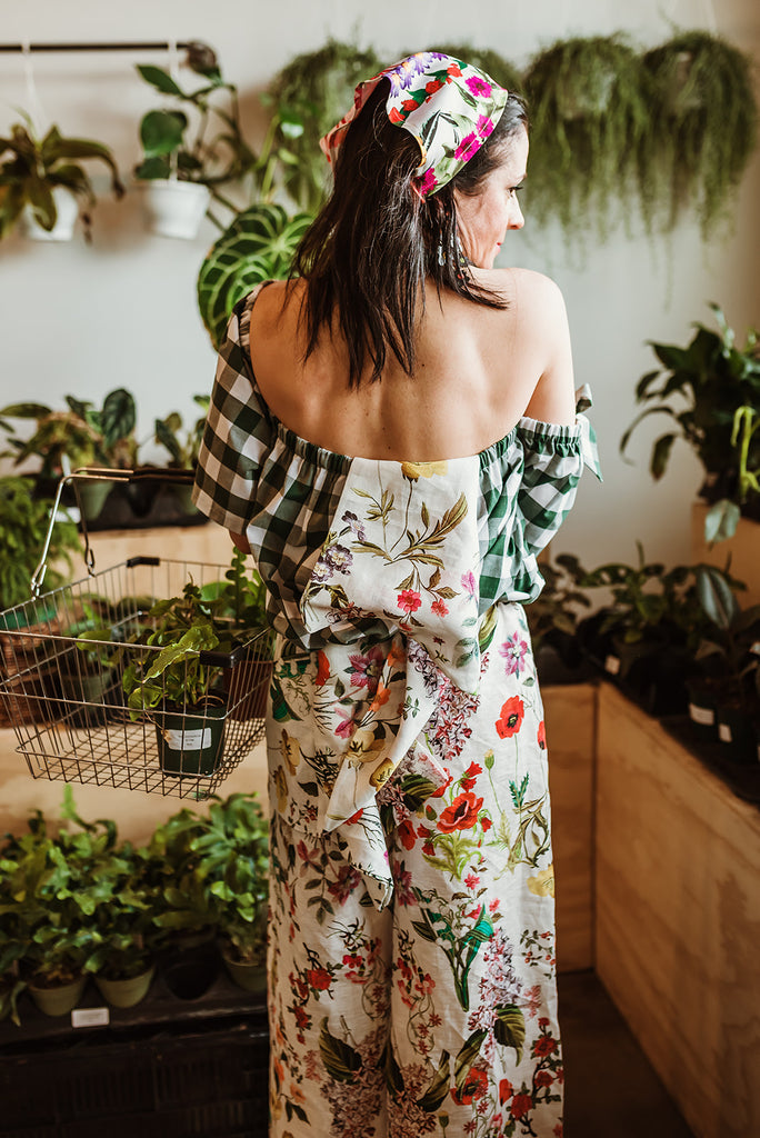 Forest Green Brigitte Gingham Off Shoulder Top