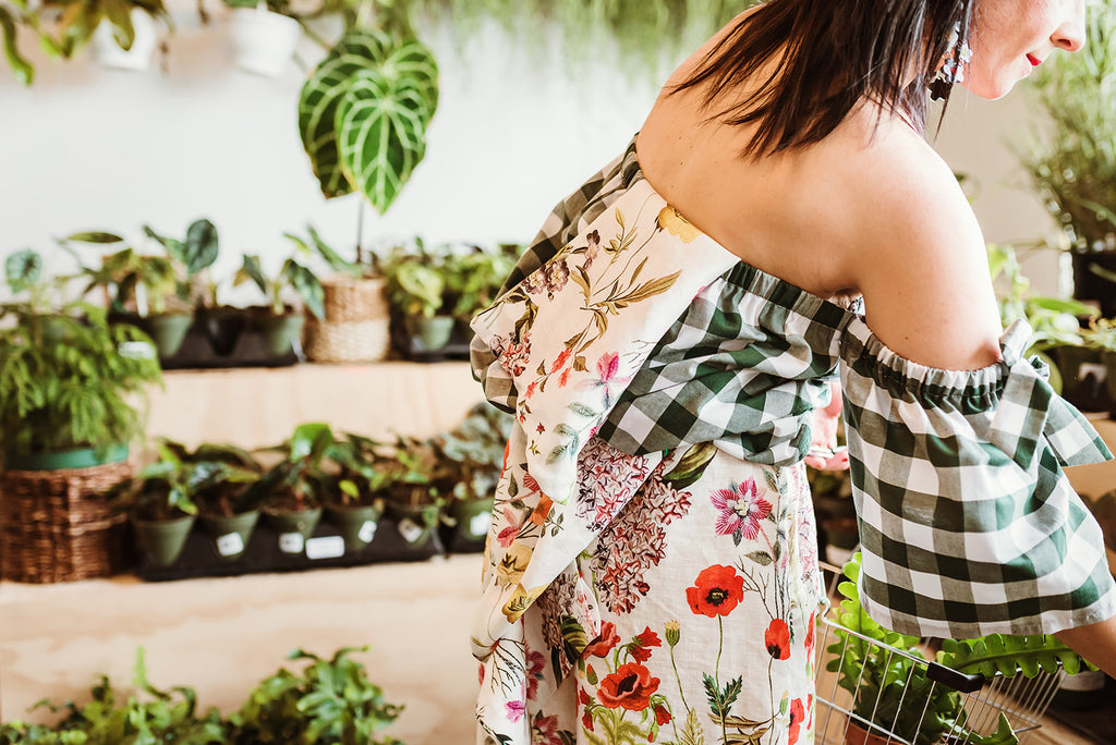 Forest Green Brigitte Gingham Off Shoulder Top