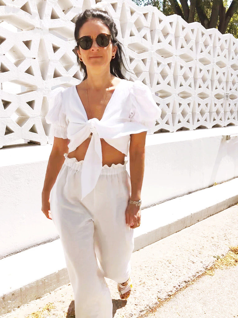 White Juliet Cropped Tie-Front Top
