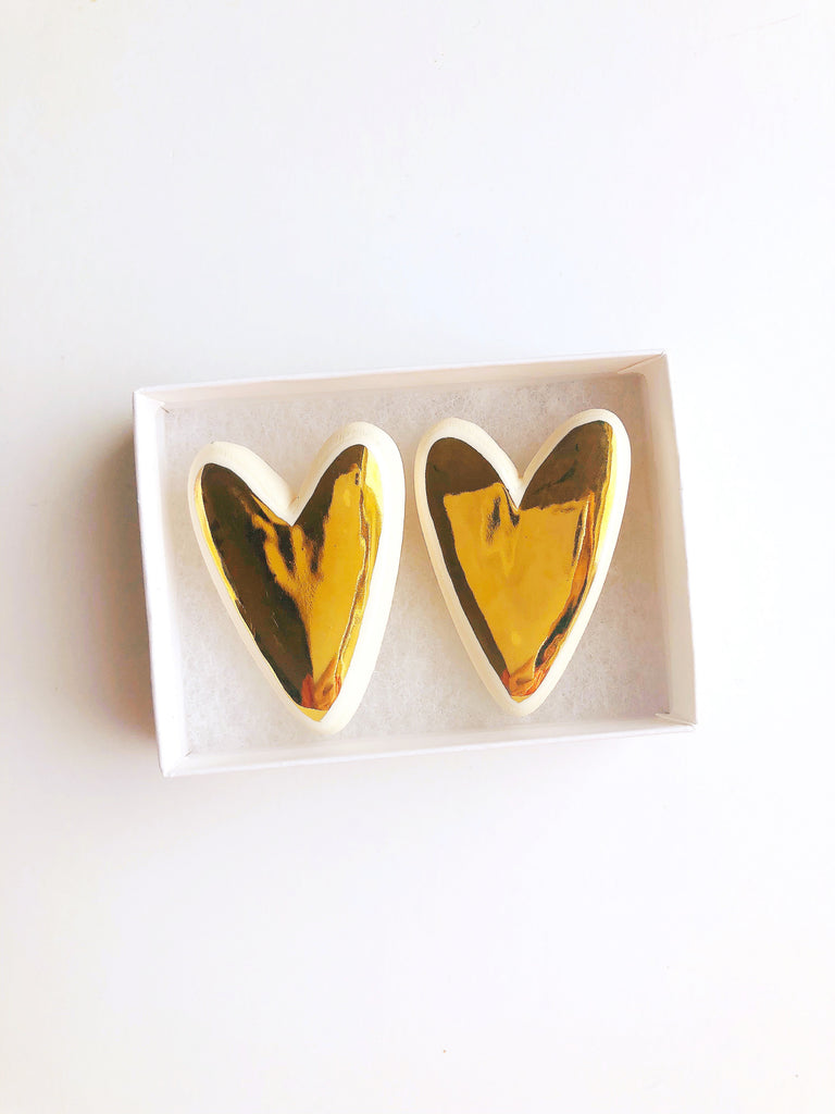 Set of two gold heart pin = Collab with Meg Does Pottery