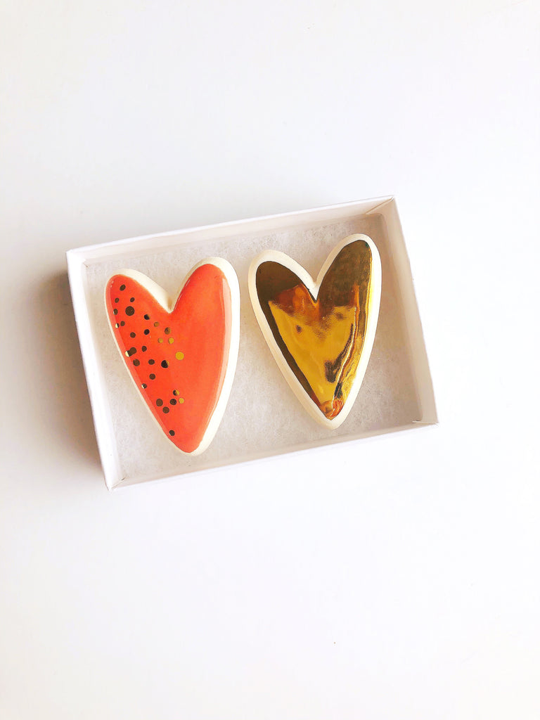 Set of one colour + one pure gold heart pin = Collab with Meg Does Pottery