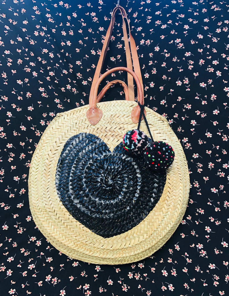 Straw Bag with Leather Straps and Poms by Poppy Joy Pompoms - Archetype Edition
