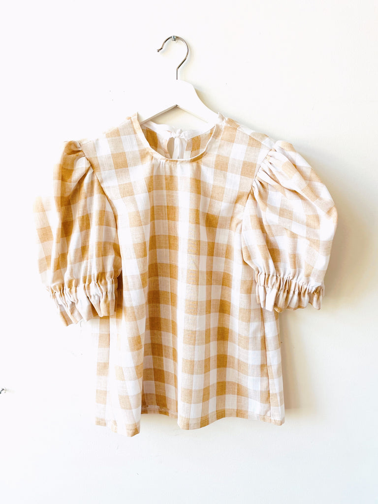 Gingham Charlotte Blouse in Tan