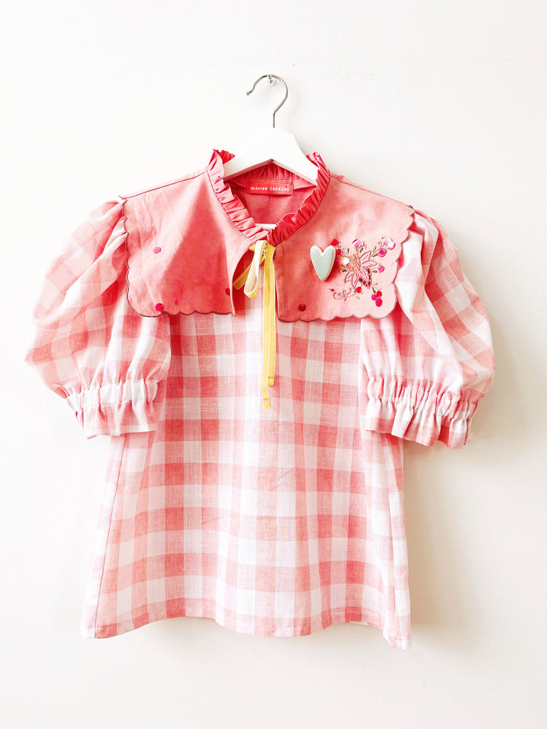 Gingham Charlotte Blouse in Blush Pink